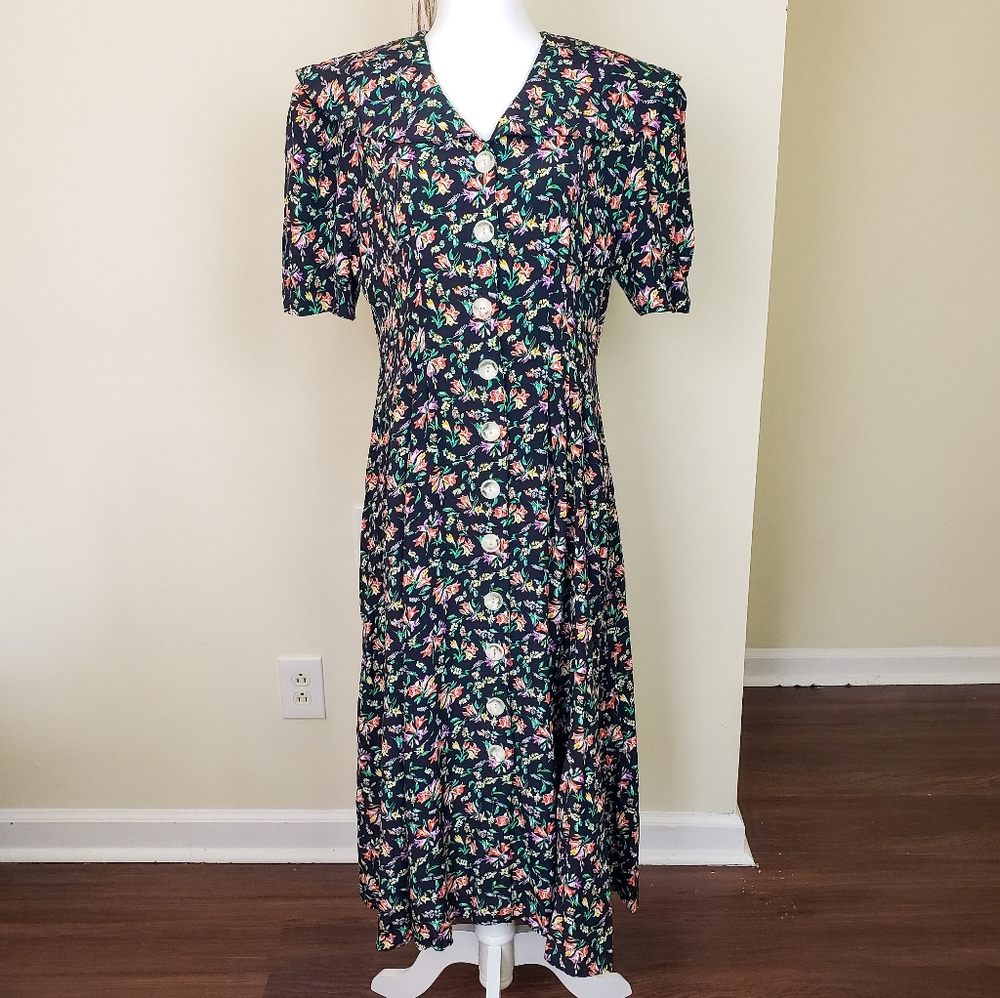 1980s Vintage Floral Dress